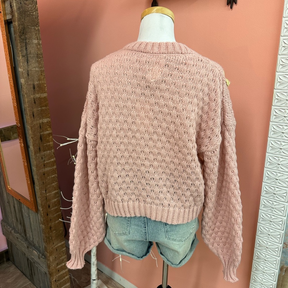 NEW! Very J Crochet Flower Blush Sweater - Picture 2 of 4